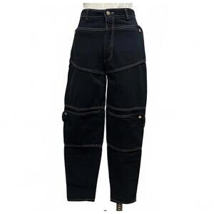 EXIT PARIS Vintage 90s Deadstock High-Rise Carpenter Dark Blue Jeans SIZE 27